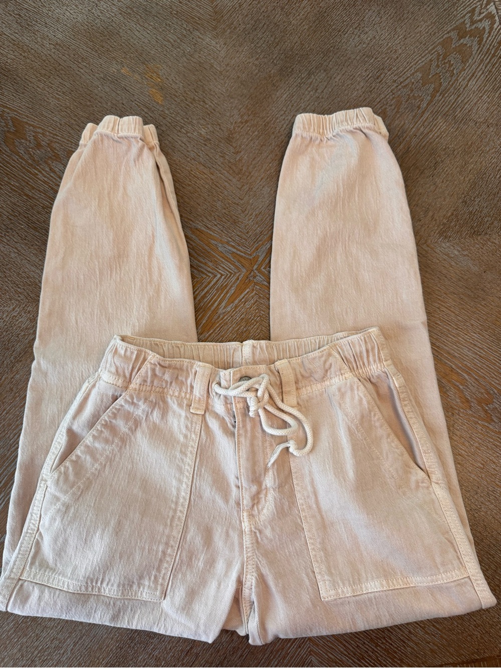 American Eagle Beige Jogger Denim Pants Sz 00 Drawstring Waist 28” Inseam 27” - Picture 4 of 7